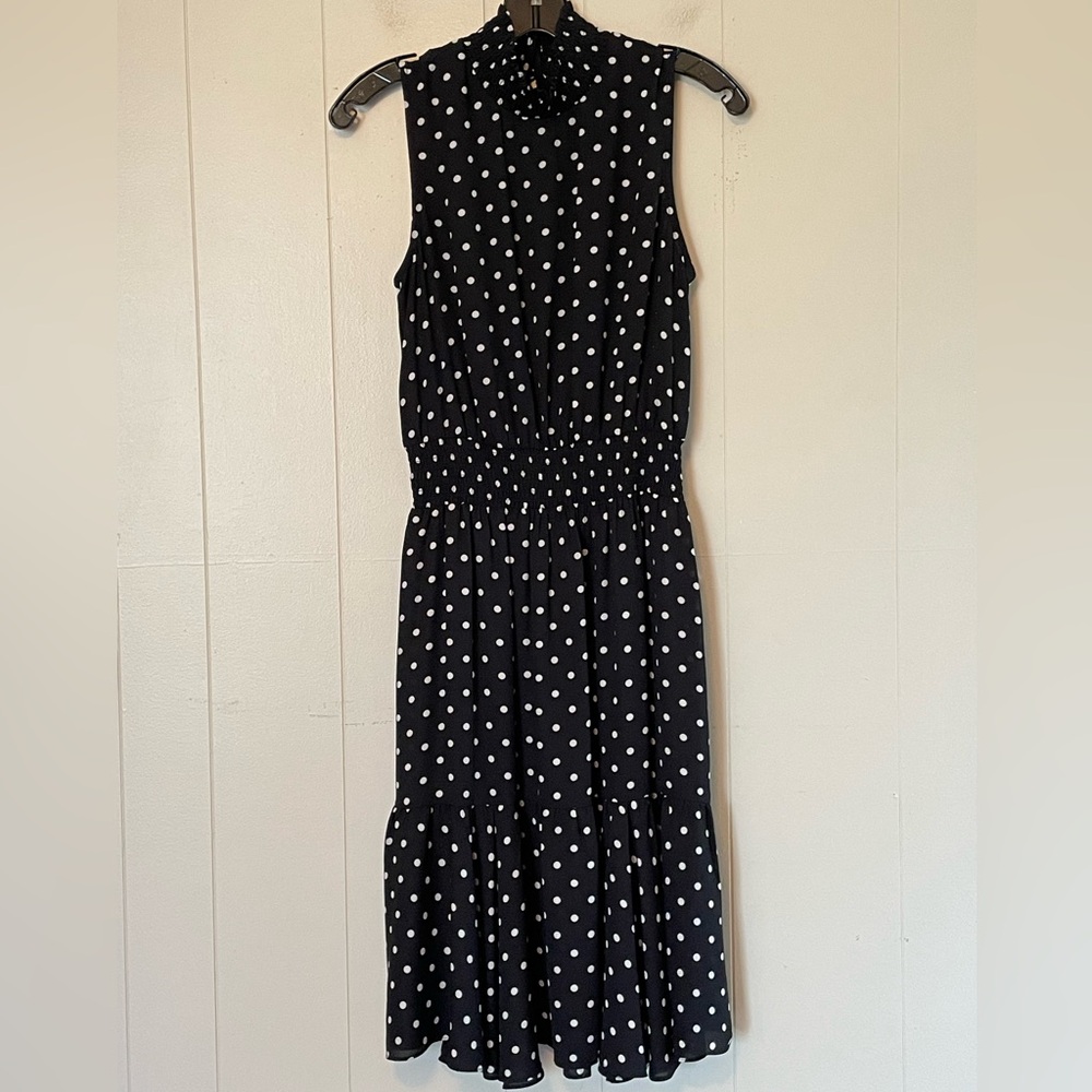 Nanette Lepore Black & White Polka Dot Sleeveless Knee Length Dress